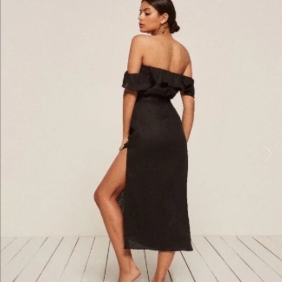 Like New Reformation Madrid Linen Midi Dress Black XS - Picture 3 of 9